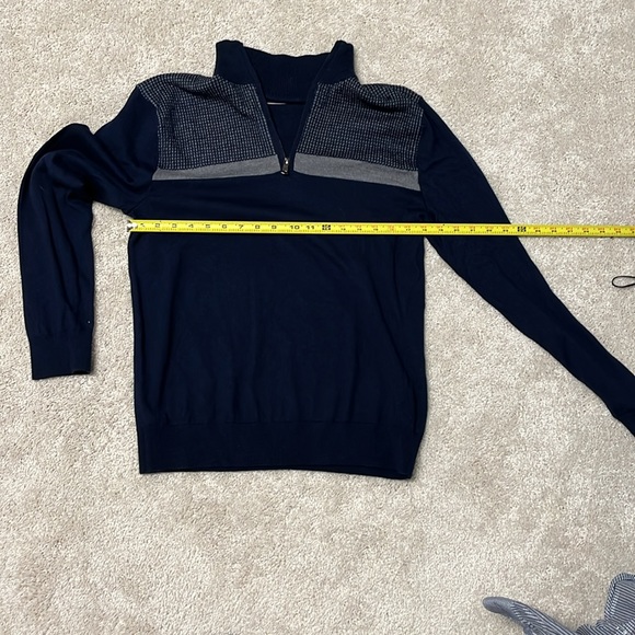 Banana Republic Merino Wool Navy Blue Grey 1/4 Zip Y2K Dad Sweater Men M - Picture 2 of 4